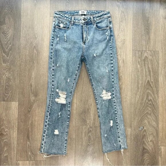 Paige Monica Jeans denim Straight Leg Frayed Hem Westlyn Distressed Size 27 - Picture 13 of 14
